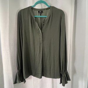 Mossimo Olive Green Bell Sleeve Satin Top XL